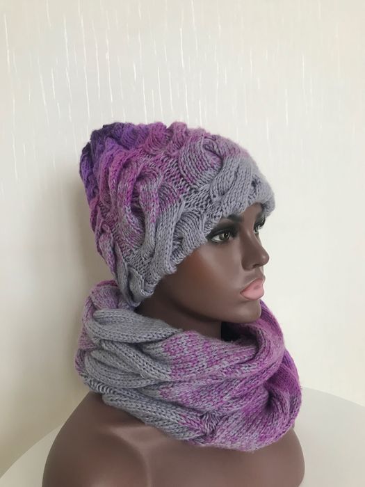 Зимняя Шапка и снуд хомут градиент ручной работы
