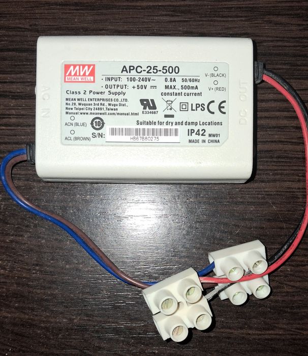 Блок живлення драйвер Mean Well 25W 15~50V 500mA APC-25-500