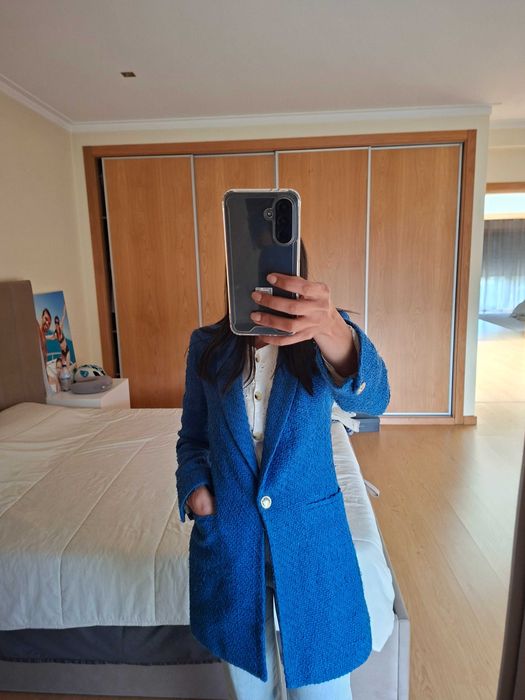 Blazer comprido tecido estruturado Zara