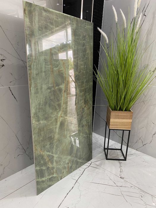Gres zielony onyks poler 120x60 luksus połysk marmur, miodowe żyły