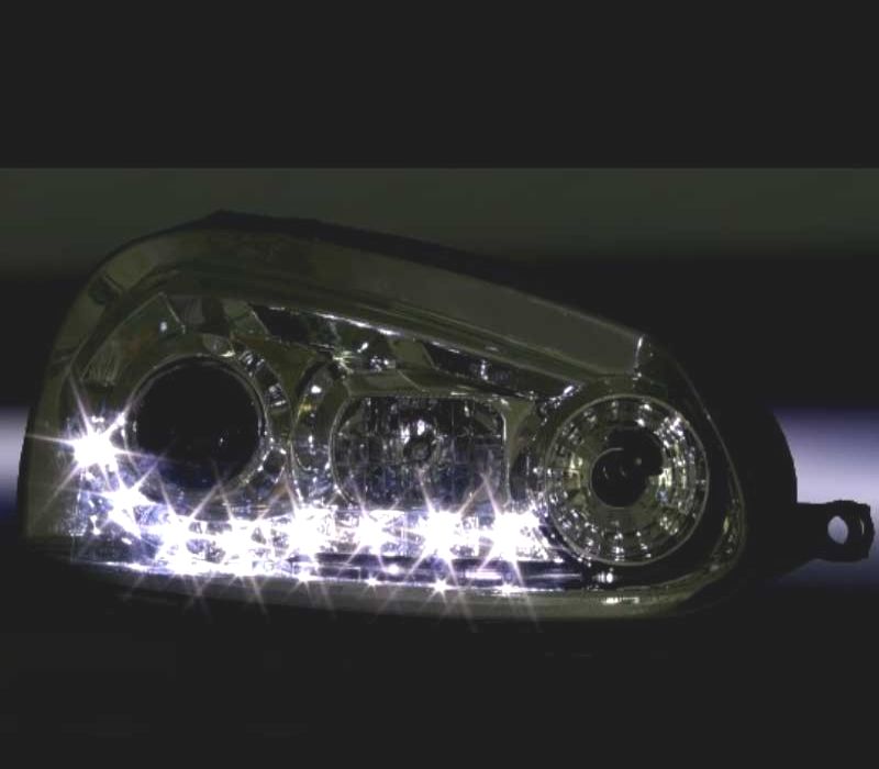 FARÓIS VOLKSWAGEN VW GOLF MK5 03-08 LUZ DIURNA LED FUNDO CROMADO