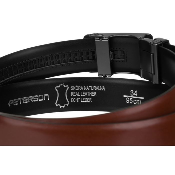 Skórzany, brązowy pasek męski z automatyczną klamrą - Peterson 115