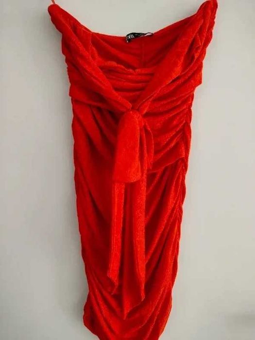 Mini Vestido Zara Vermelho – Drapeado/Ruched – Tamanho S (36)