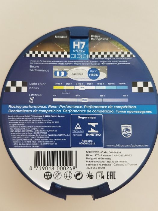 Lâmpadas Philips Halogéneo RacingVision H4, H7 +150%
