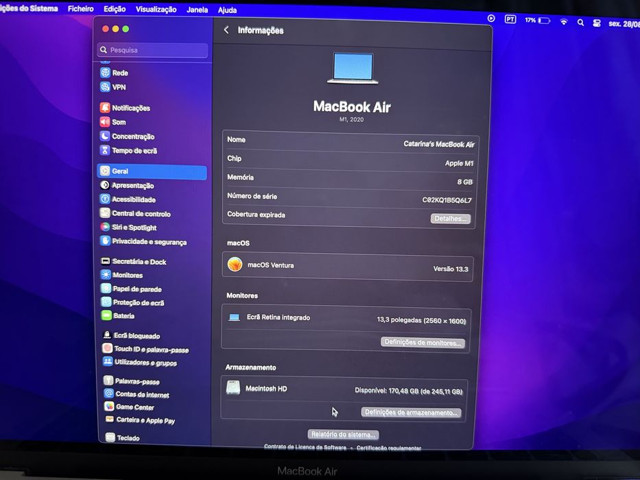 Macbook Air M1 13,3 polegadas