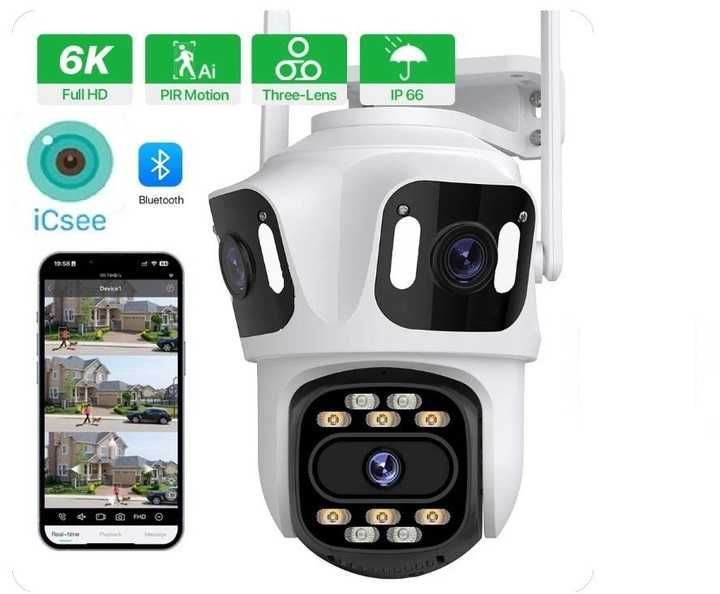 IP WIFI Камера видеонаблюдение 6K 12МП 3 объектива Уличная Besder XM76