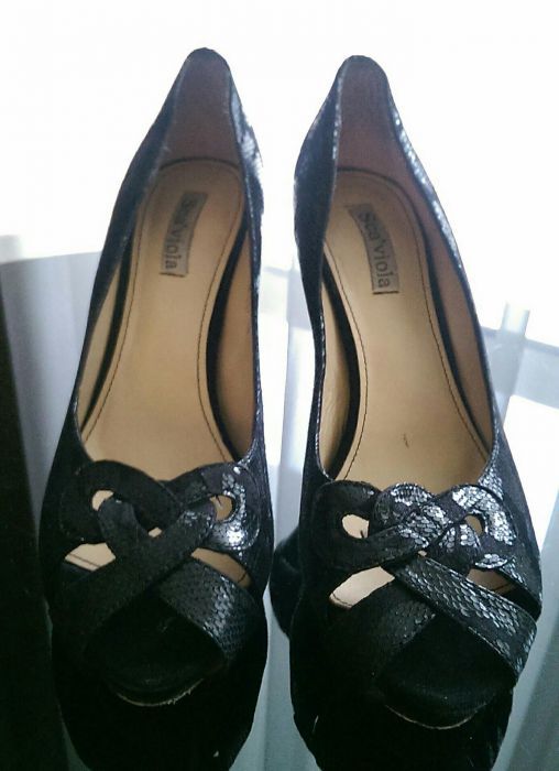 Buty, szpilki, skóra naturalna, czarne, peep toe, Gino Rossi