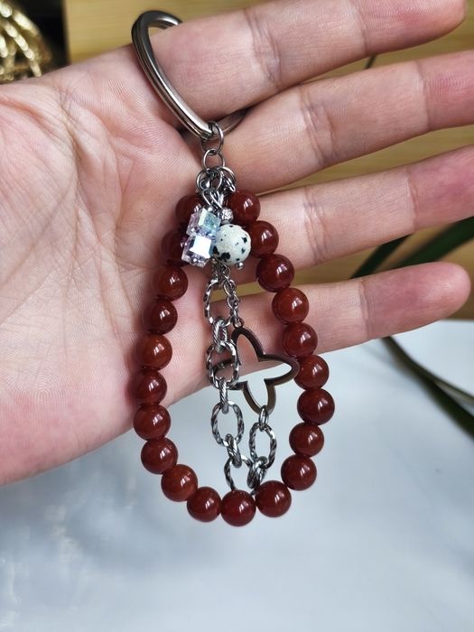 Brelok - agat, jaspis dalmatynski, stal szlachetna