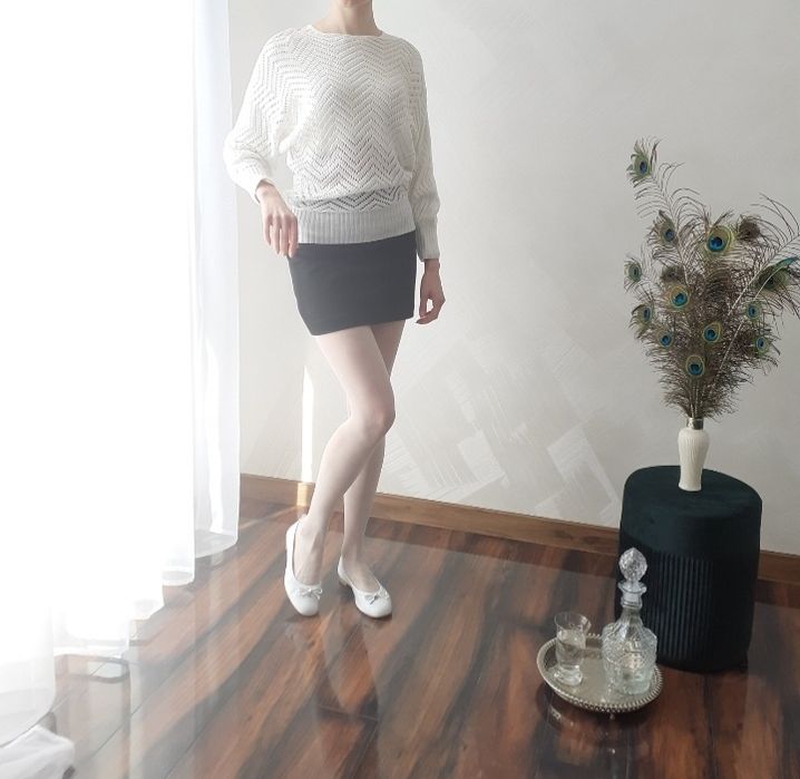 Parisian chic Biały ażurowy sweter wełna i bawełna Preppy Classy