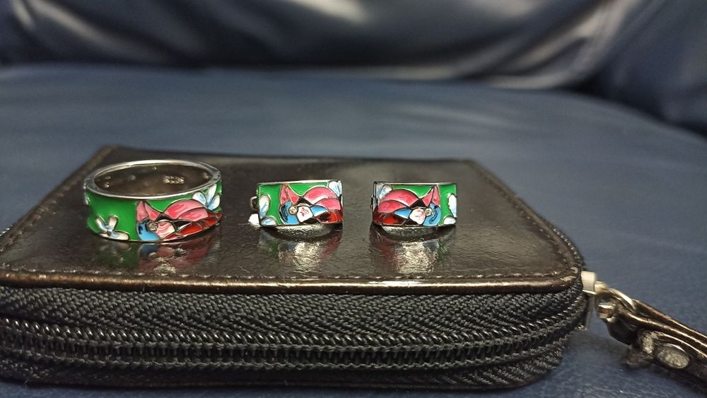 Набір емаль з вишивкою,925 проба