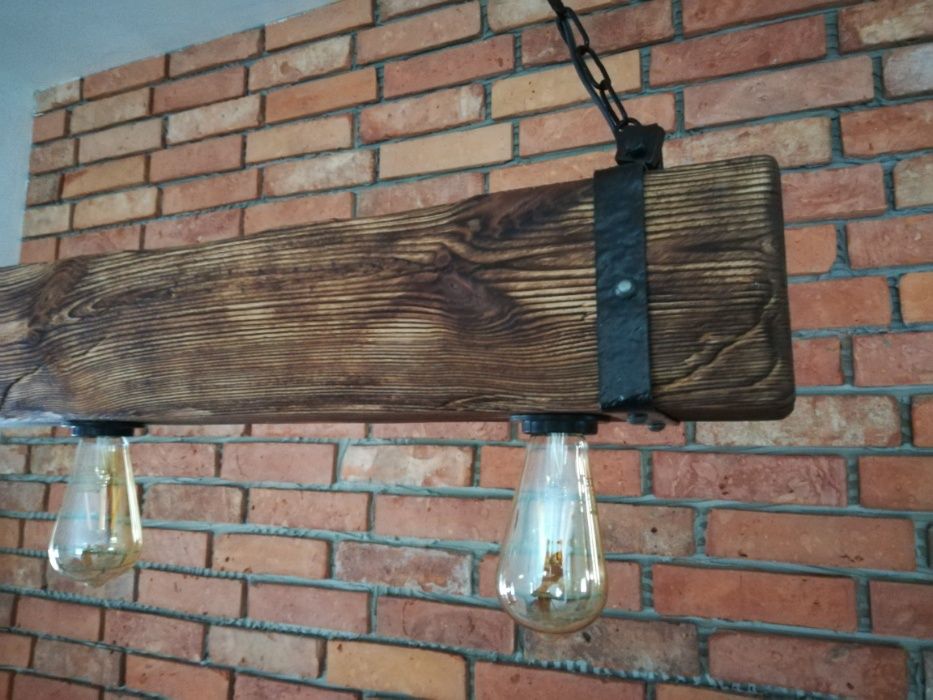 Drewniana lampa wisząca, żyrandol RETRO, postarzana belka, Vintage