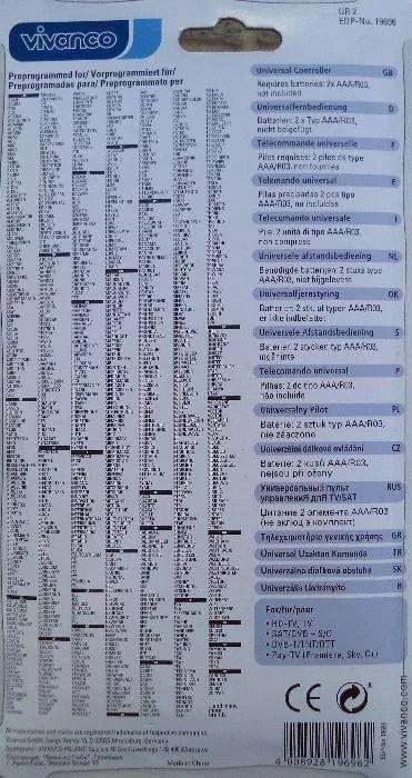 Universal Remote Control - Vianco - 2-in-1 - UR 2 - 1969664584317969410121