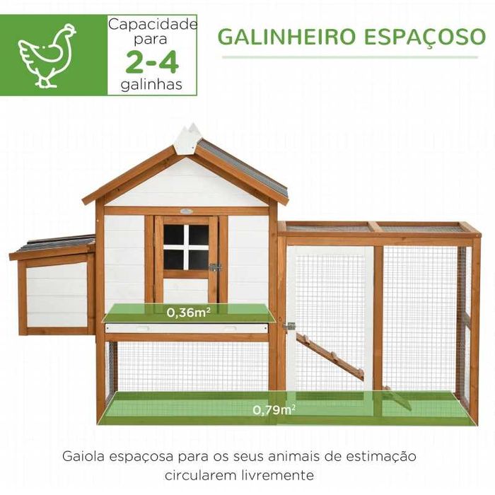 Galinheiro de Madeira para 2-4 Galinhas - 181x79,5x117,5cm