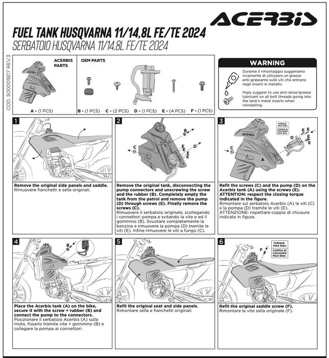 Desposito Husqvarna TC TE FC FE 15lts Acerbis