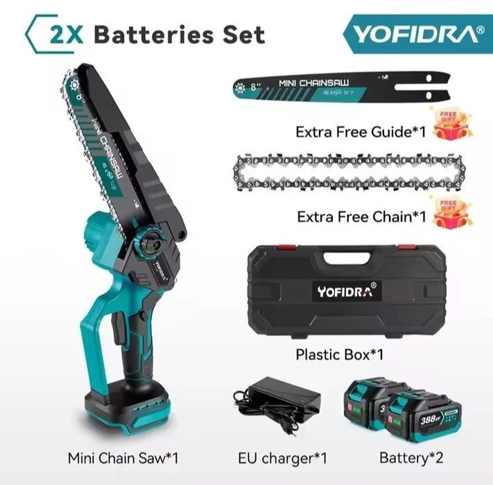 Serra 8'' c/Reserv. de Óleo e Motor Brushless 2x4Ah Baterias Incluídas