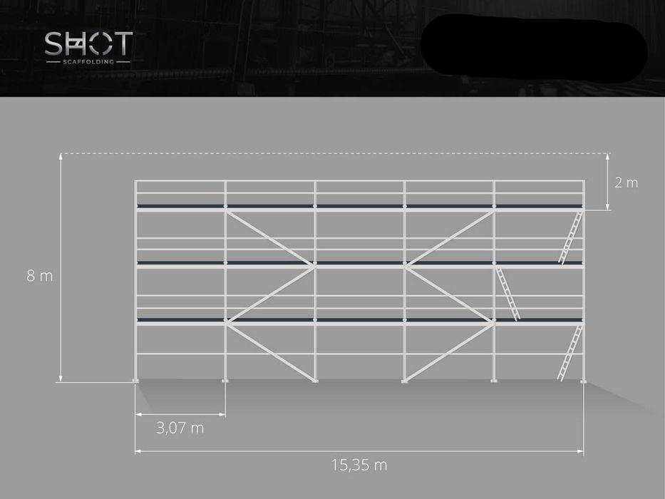 Nowe rusztowanie typ Baumann z podestami alu-sklejkowymi 8X15,35