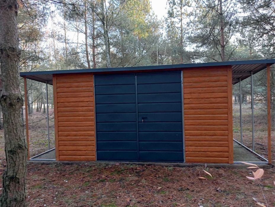 Domek ogrodowy 4x3m + wiatka 1×3 + 1×3m- złoty dąb/ ciemny grafit mat