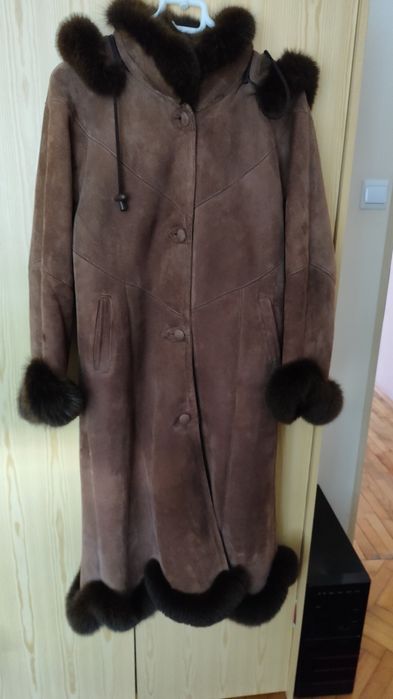 Kożuch vintage  kolor czekoladowy miękki i ciepły - nowa cena