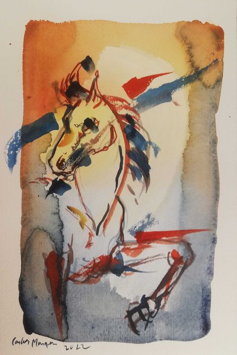 Aguarela. Cavalo. Original de Carlos Marques