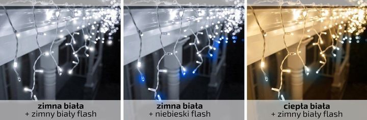 sople 300led lampki zewnętrzne białe niebieski flash ip44 świąteczne