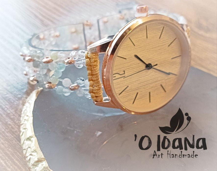 Zegarek damski Handmade morganit kryształ górski labradoryt