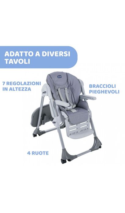 Cadeira de Refeição Alta CHICCO Polly Easy Nature (Cinzento - 4 Rodas)