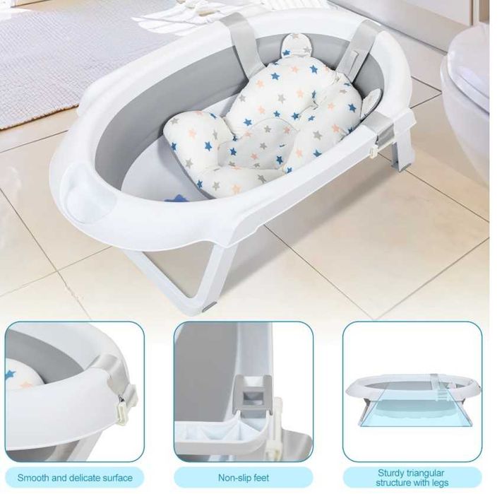 Banheira dobrável para bebê, adequada para 0 a 6 anos, com suporte, portátil,