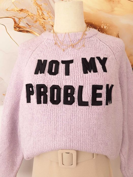 Liliowy Sweter Z Napisem Not My Problem FB Sister XS S M L