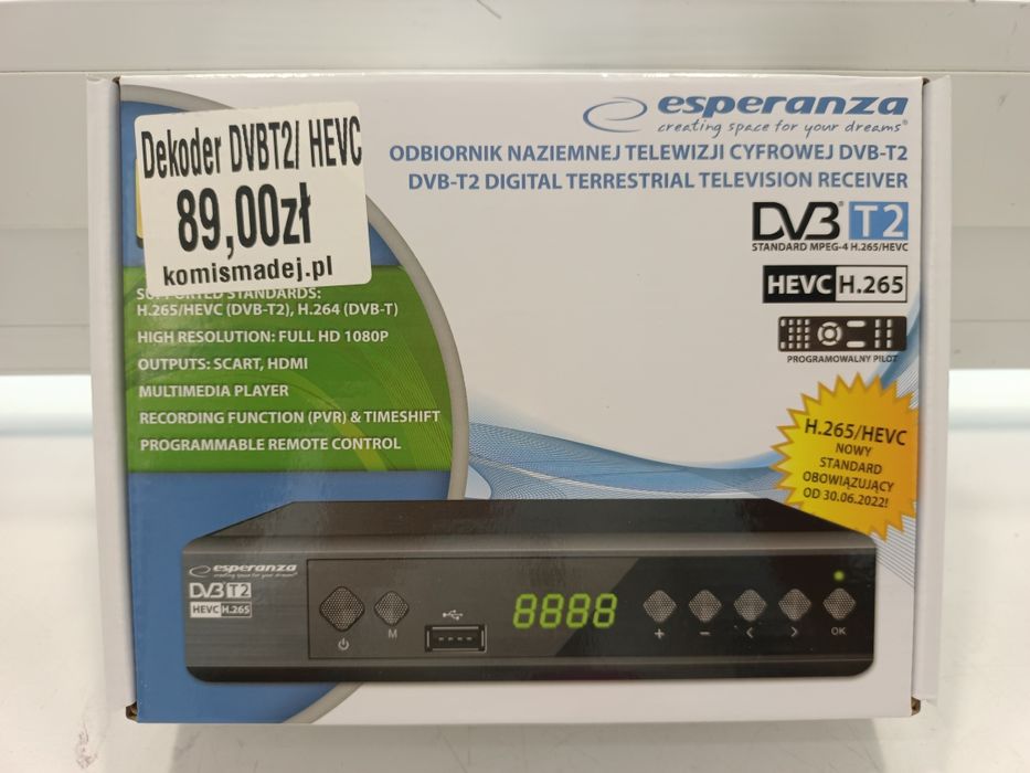 NOWY tuner do telewizji DVB-T2 HEVC H.265 EV111P Komis Madej Sosnowiec