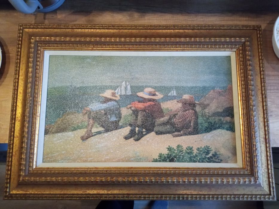 Obraz trzech mężczyzn nad morzem