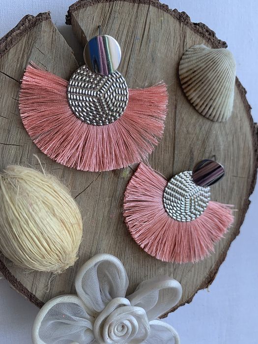 Kolczyki zwisające Frędzle, Coral Pink/Pudrowy Róż