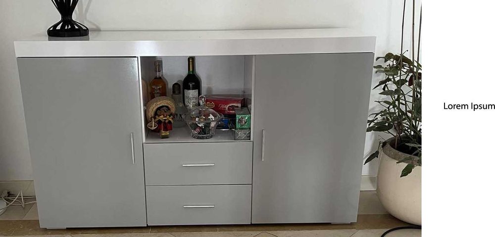 Móvel bar, tv, sala, quarto em cinza e branco quase novo.