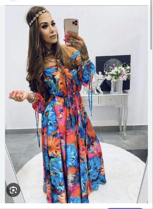 Sukienka maxi lola bianka dluga letnia w kwiatki kwiaty stokrotki