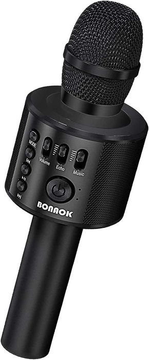 BONAOK Bluetooth Karaoke Mikrofon 3 w 1 dla iPhone/Android/PC (Czarny)