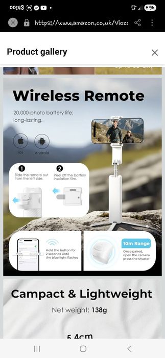 Selfie Stick i10 wireless control max 68cm nowy