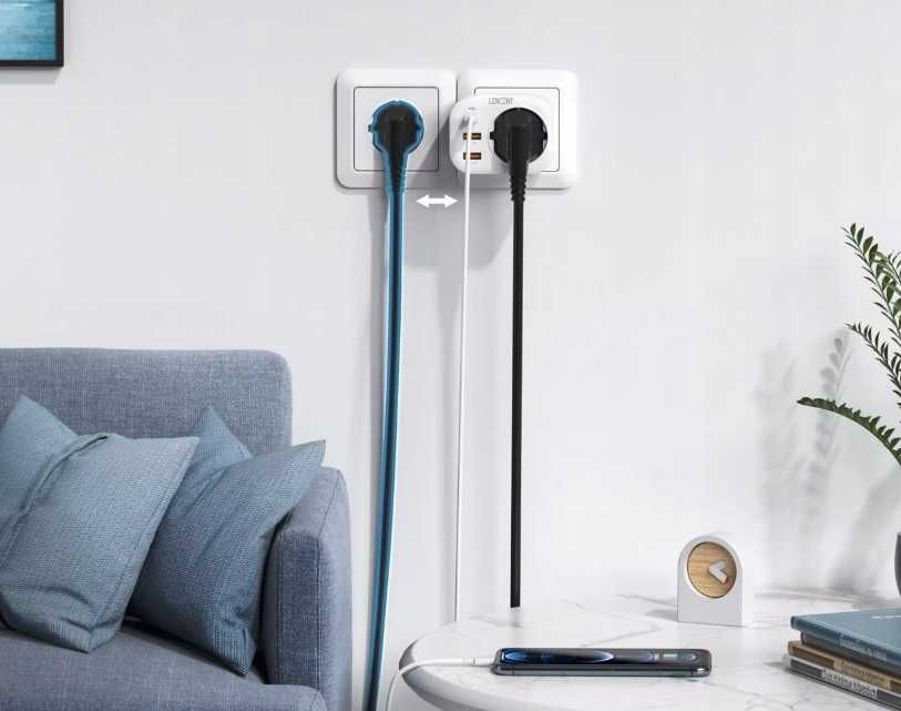 LENCENT gniazdko ładowarka 4 w 1, 2x USB-A, 1x USB-C Pd,