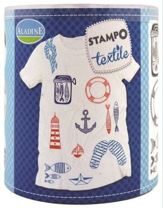 Stempelki do tkanin Marynistyczne 14szt Aladine pudełko,