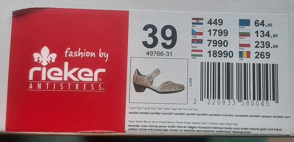 Perłowe sandałki f-my Rieker rozmiar 39