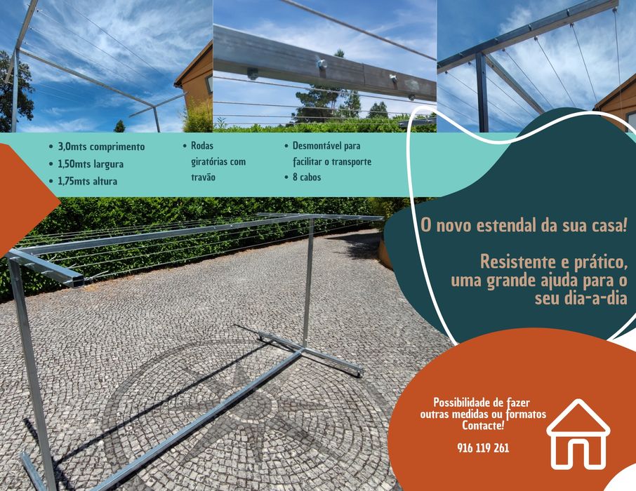 Estendal com rodas desmontável