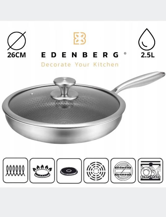 Patelnia stalowa tradycyjna z pokrywką 26cm non stick