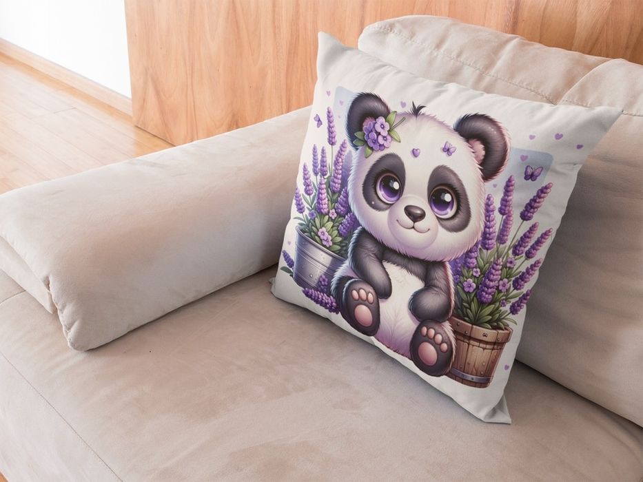 efektowna poduszka jasiek + wkład -słodka panda i lawenda - 37x37cm po