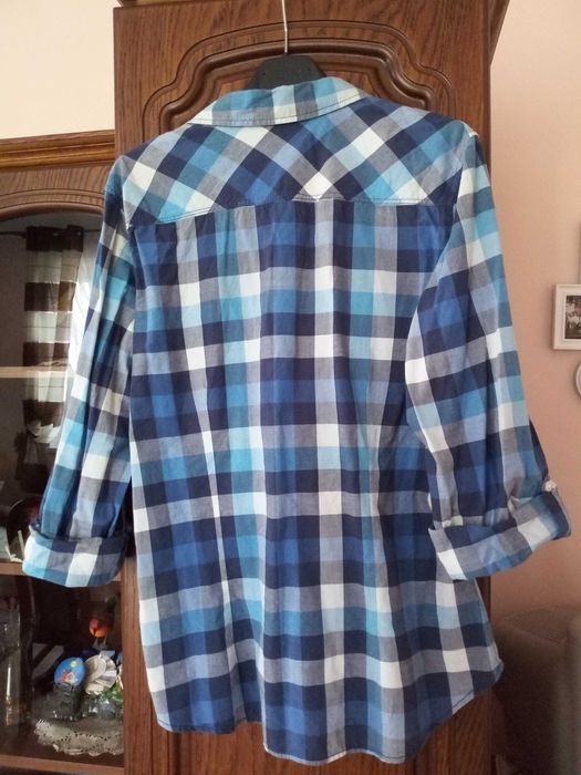 koszula w kratę flanelową niebieska 42