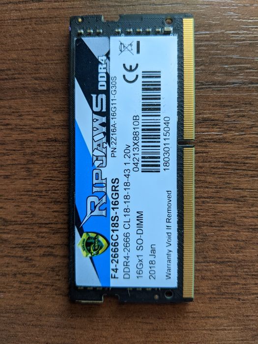 Оперативна памʼять G.Skill Ripjaws DDR4 16GB 2666MHz SO-DIMM