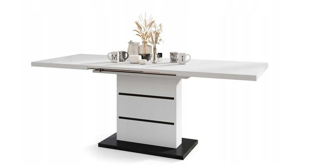 Stół prostokątny rozkładany biało / czarny 120x80 + 4 krzesła ! Zestaw