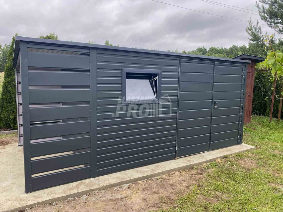 Schowek - Domek Ogrodowy 4x2,5 - wiata 1x2,5 - brama antracyt  GP567