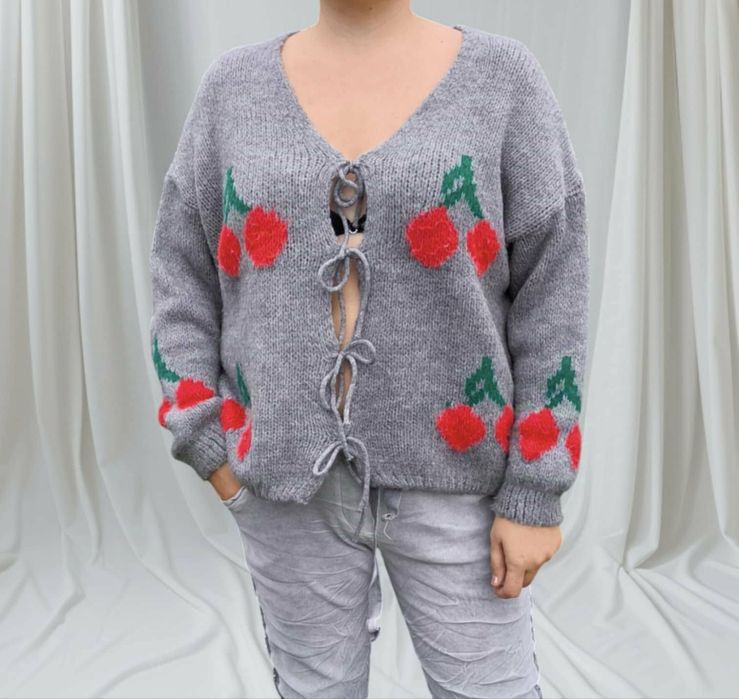 Nowy sweter kardigan szary w wisienki new collection roz xl-3xl