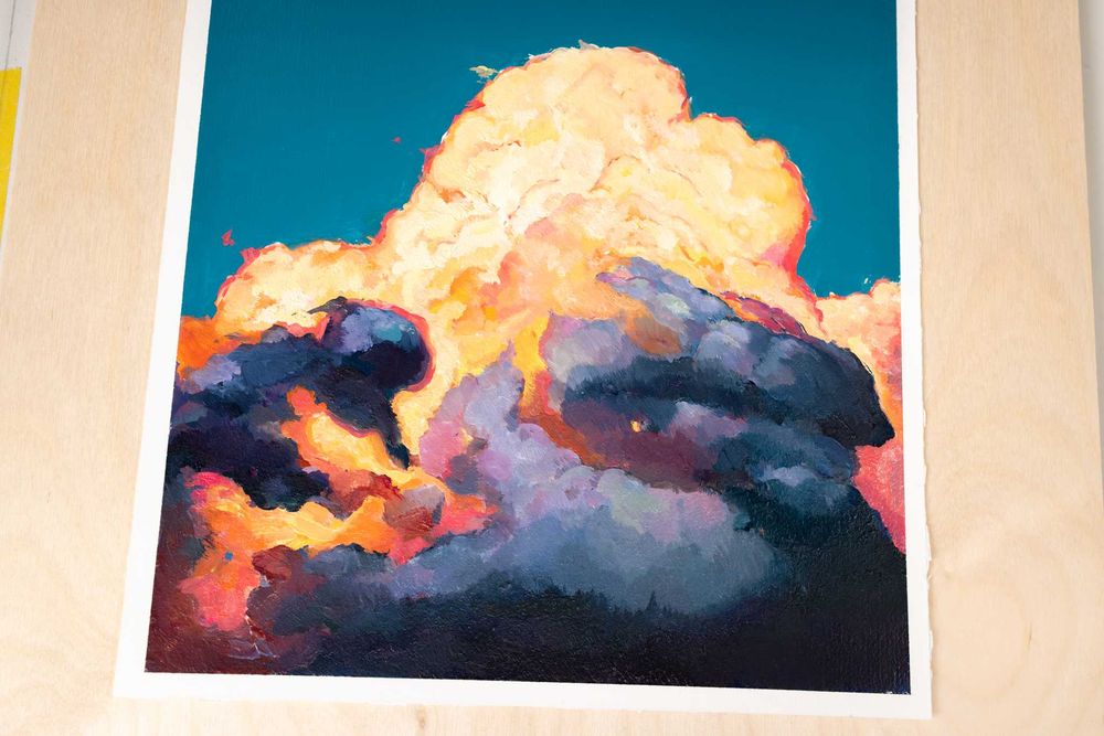 50 Obraz ręcznie malowany Świecące Chmury 21 x 29,7 cm