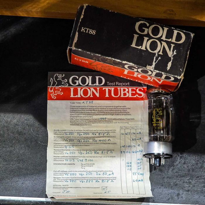 Válvula Eletrónica Gold Lion KT88 Made in England com Caixa e Relatório de Teste