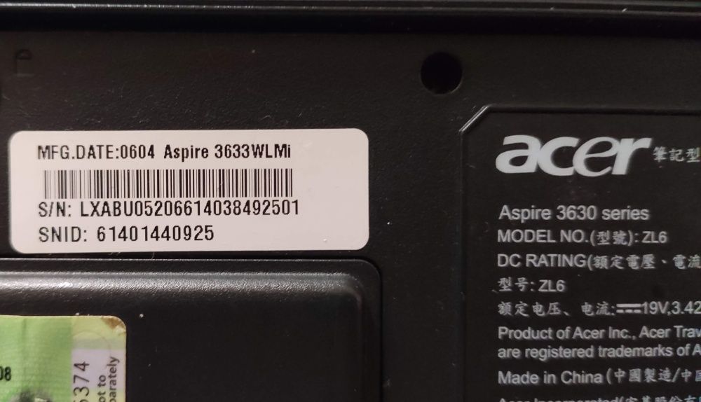 Acer Aspire 3633 Parts - Acer Aspire 3630 Series64751281586179123