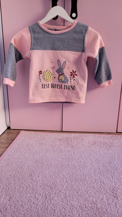 Bluza 110 dla dziewczynki dziewczęca pudrowy róż Króliczek Wielkanoc